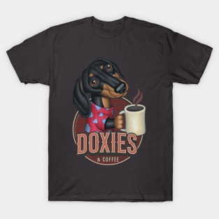 Cute Doxie and coffee funny fur baby Dachshund with a hot cup tee T-Shirt